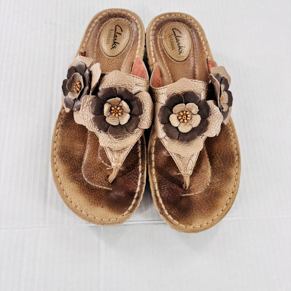 Clarks Casual Artisan 2 Flower Slide Wedge Sandal Womens Size 9M
